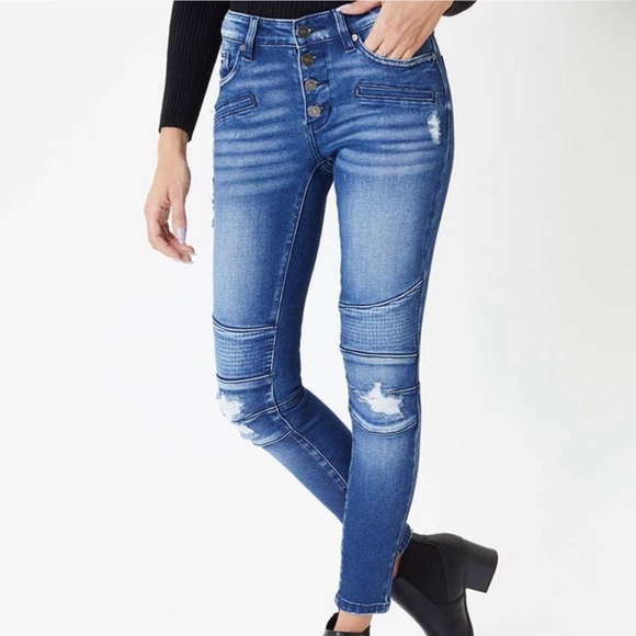 KanCan Motto High-Rise Button Down Fly Distressed Skinny Jeans Women’s Sizes NWT - Picture 2 of 16